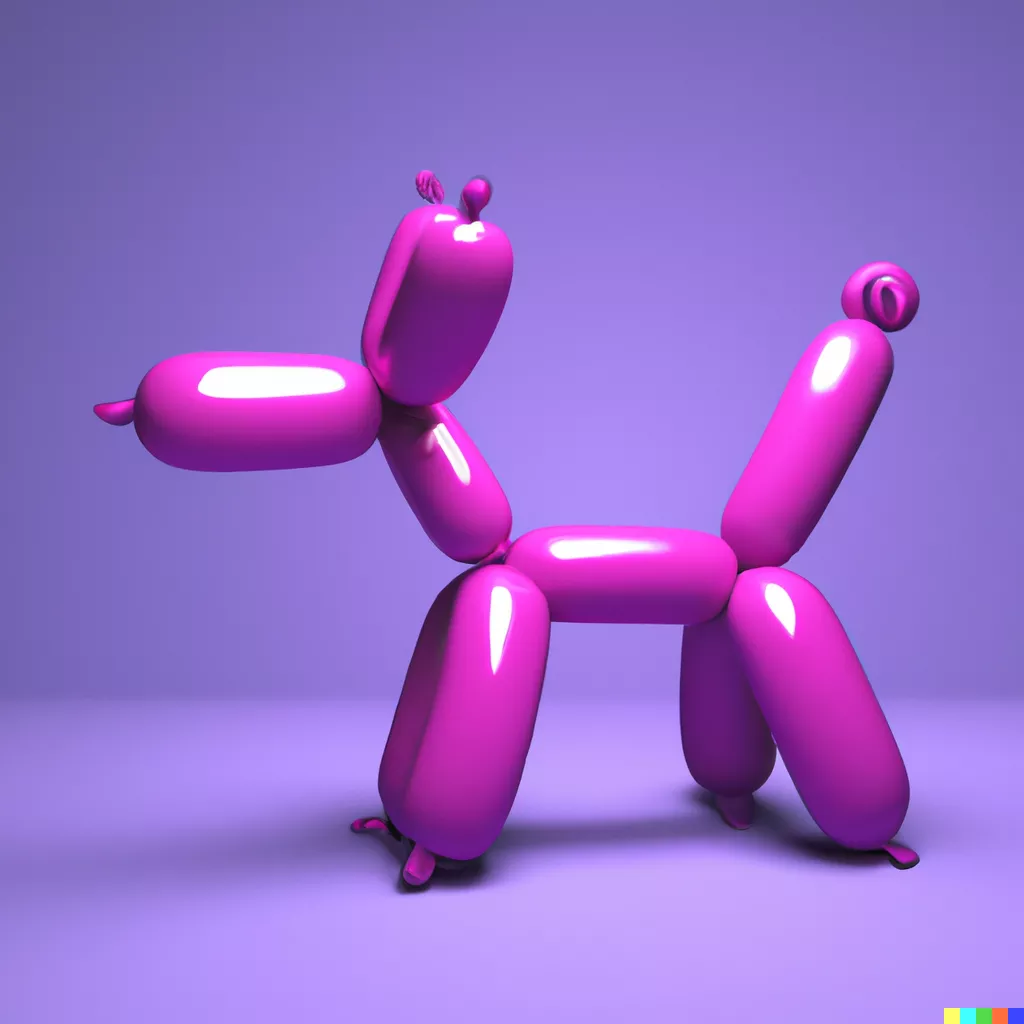 DALL·E 2023-05-30 10.23.01 - 3D render of a pink balloon dog in a violet room.png