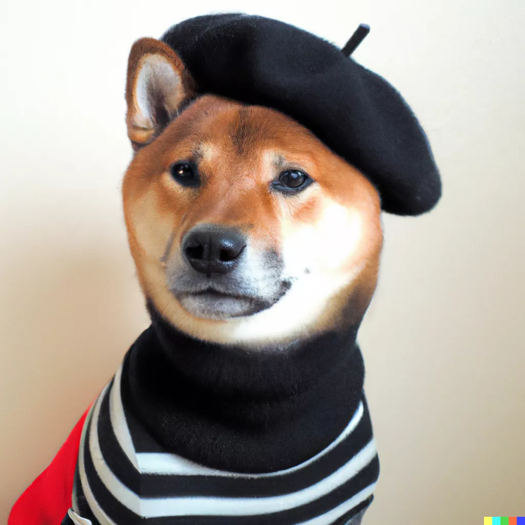 DALL·E 2023-09-21 12.55.25 - A Shiba Inu dog wearing a beret and black turtleneck.png