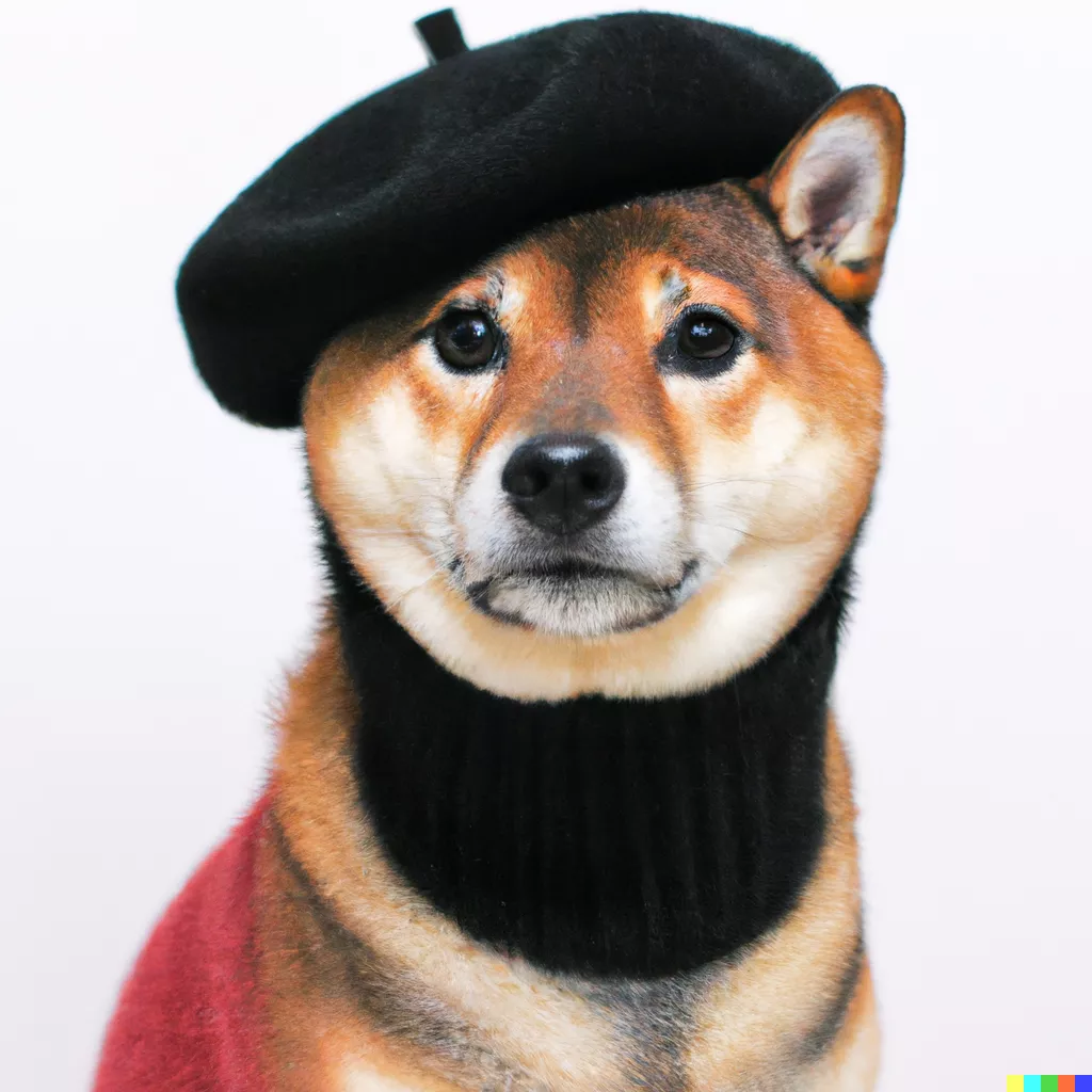 DALL·E 2023-09-21 12.55.13 - A Shiba Inu dog wearing a beret and black turtleneck.png