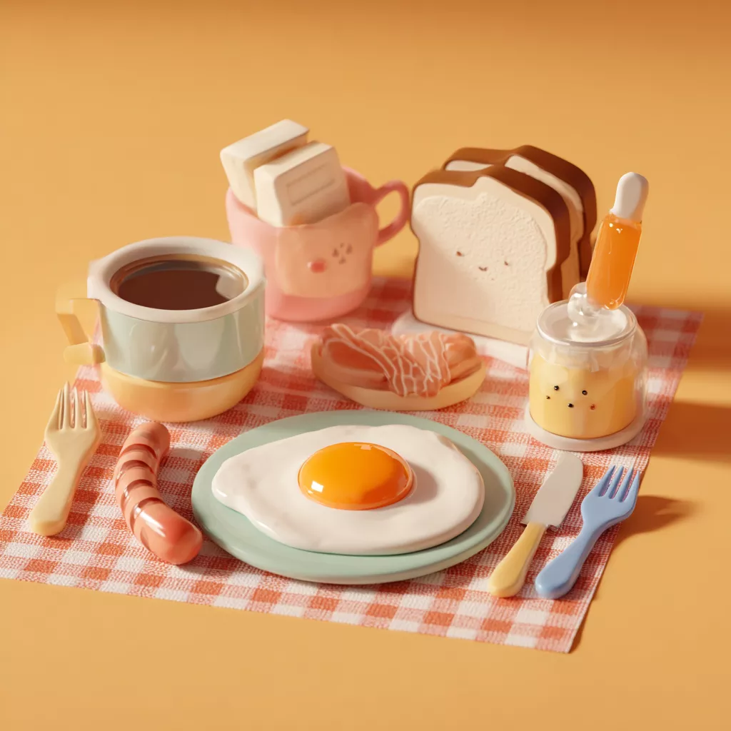 wbsoft_cute_stylized_breakfast_set_on_a_checkered_tablecloth_in_cb1a8945-e6cb-43b6-a598-e2179566f1d8.png