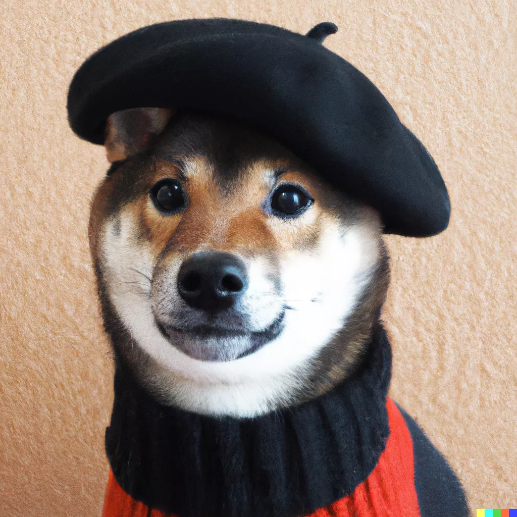 DALL·E 2023-09-21 12.55.19 - A Shiba Inu dog wearing a beret and black turtleneck.png