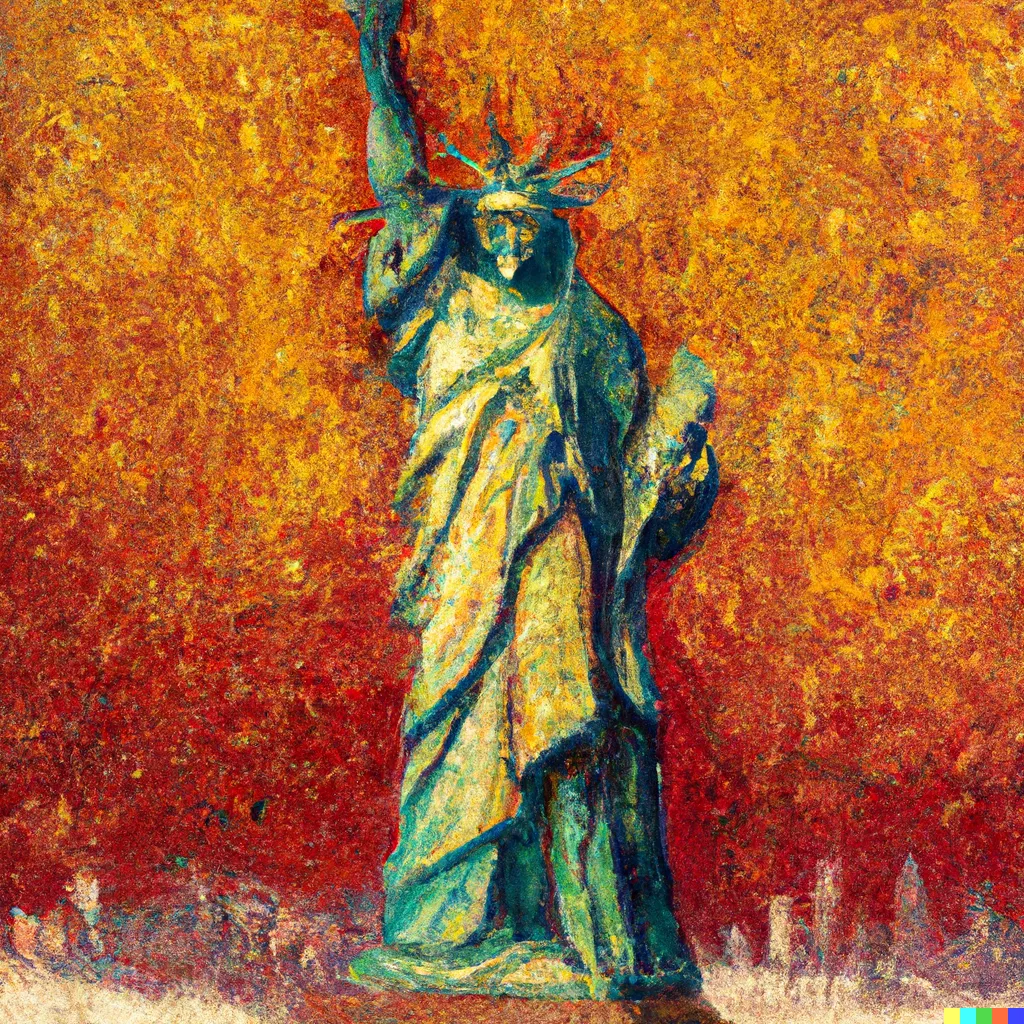 DALL·E 2023-05-12 18.25.54 - Statue of Liberty in New York painted by Gustav Klimt.png