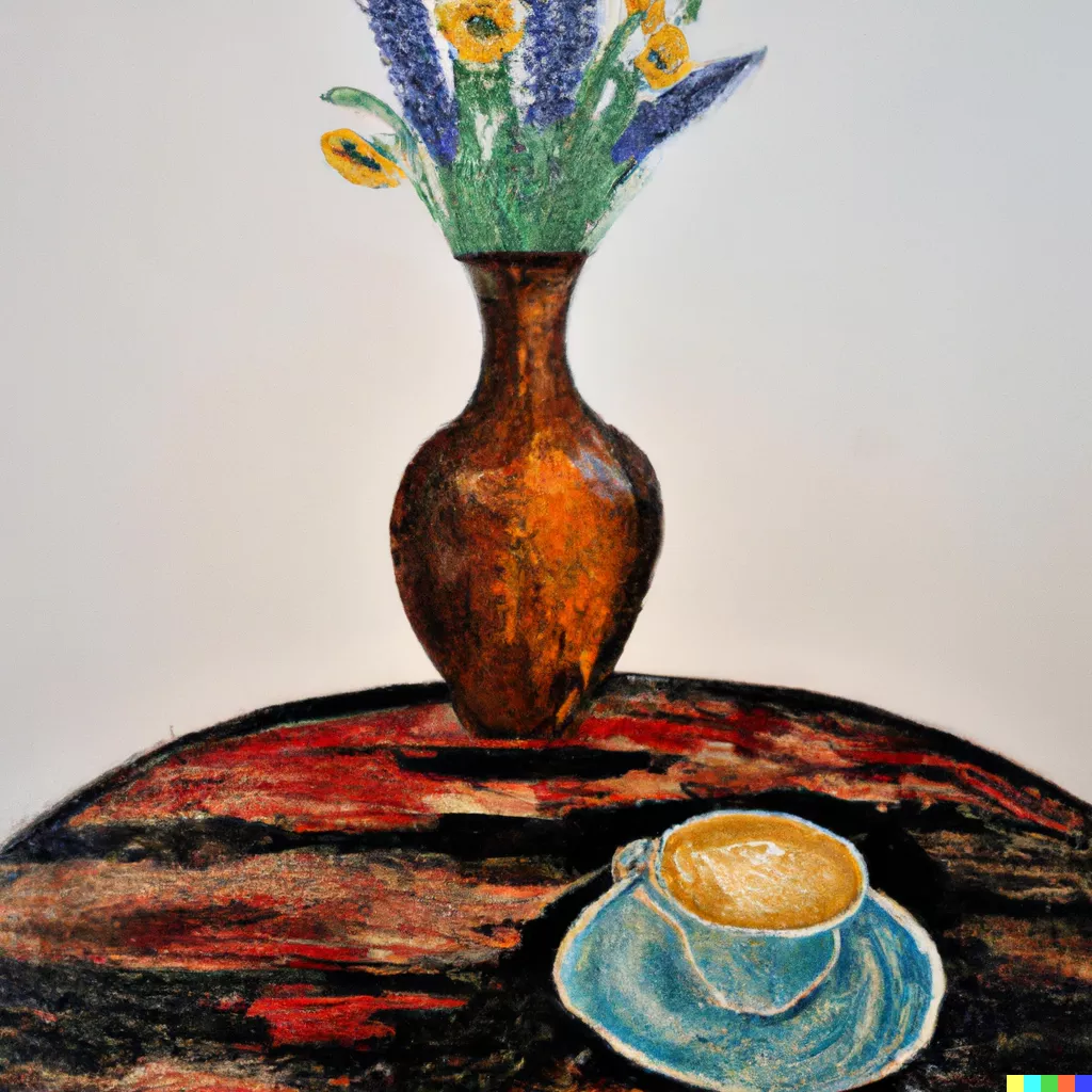 DALL·E 2023-05-30 10.16.29 - Vase and coffee on the round table by painting Vincent van Gogh.png