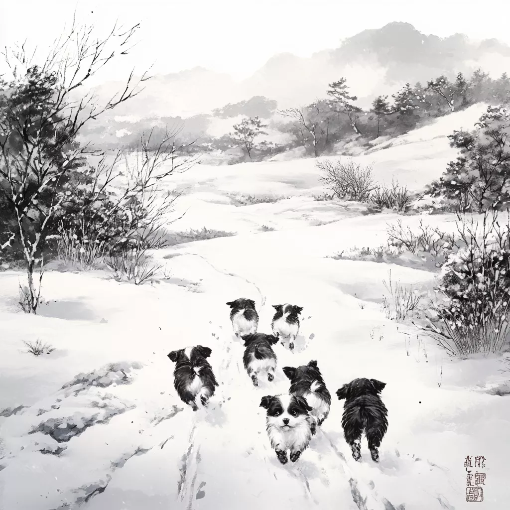 wbsoft_Korean_ink_painting_style._Puppies_running_through_snowy_3b6f84bf-8368-4498-b6b5-a0bfd3e142d9.png