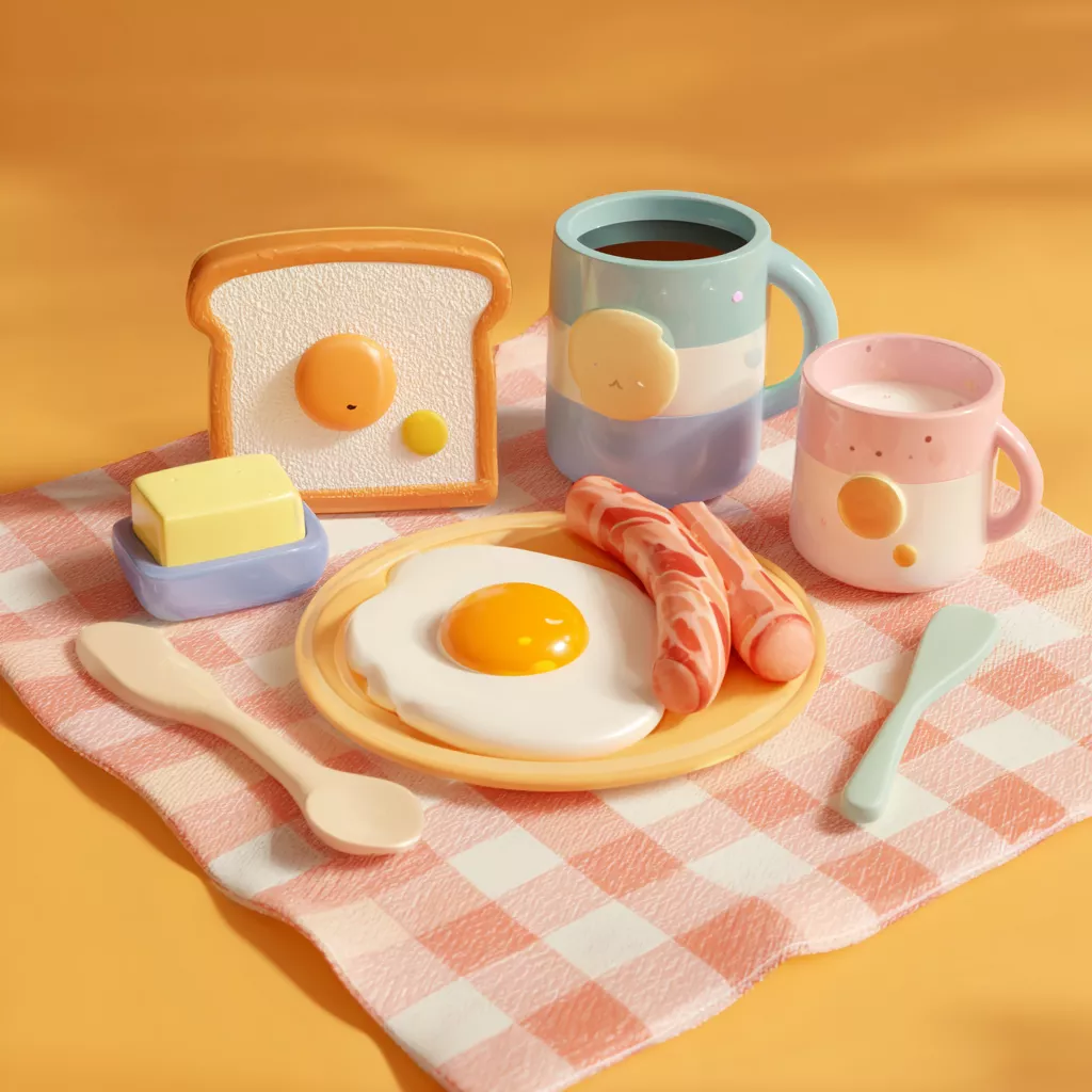 wbsoft_cute_stylized_breakfast_set_on_a_checkered_tablecloth_in_1a21f2c8-3c2a-48e7-9f95-c82de536afcd.png