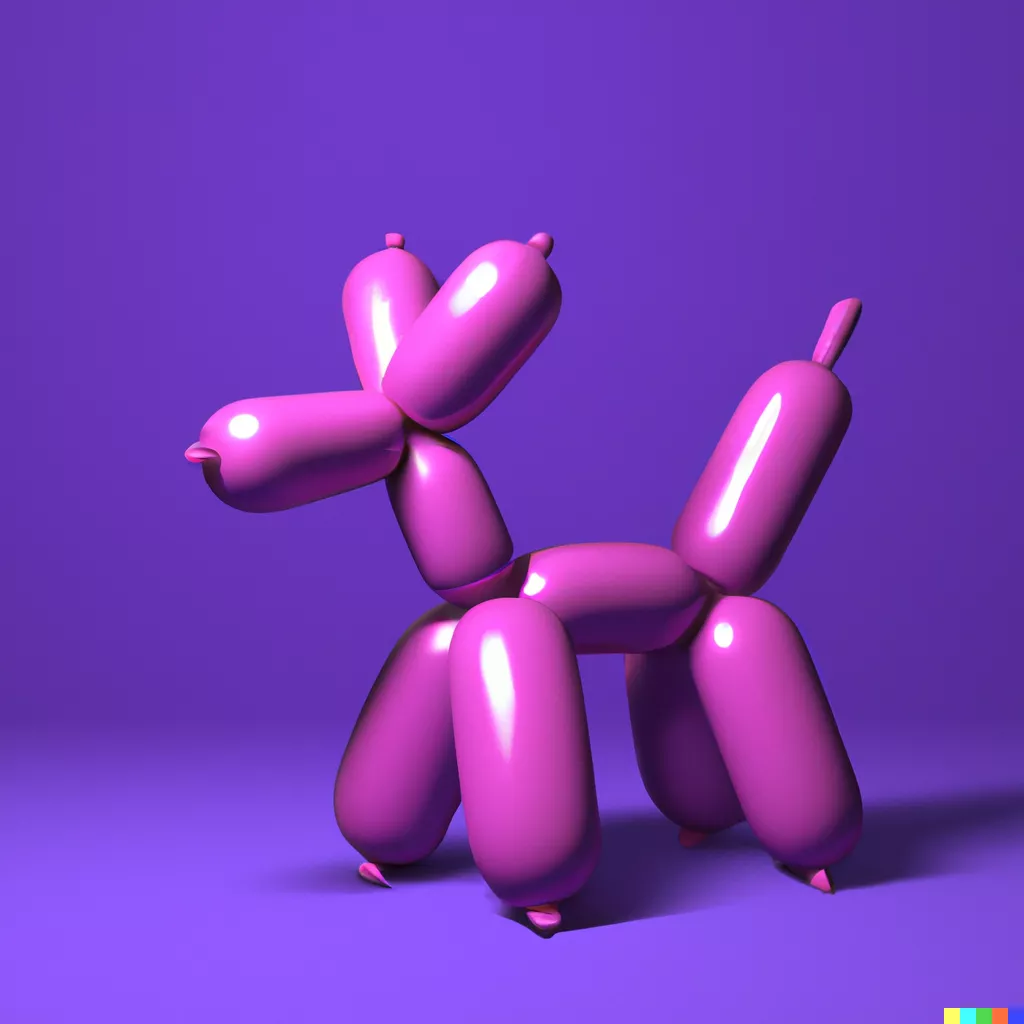 DALL·E 2023-05-30 10.23.07 - 3D render of a pink balloon dog in a violet room.png