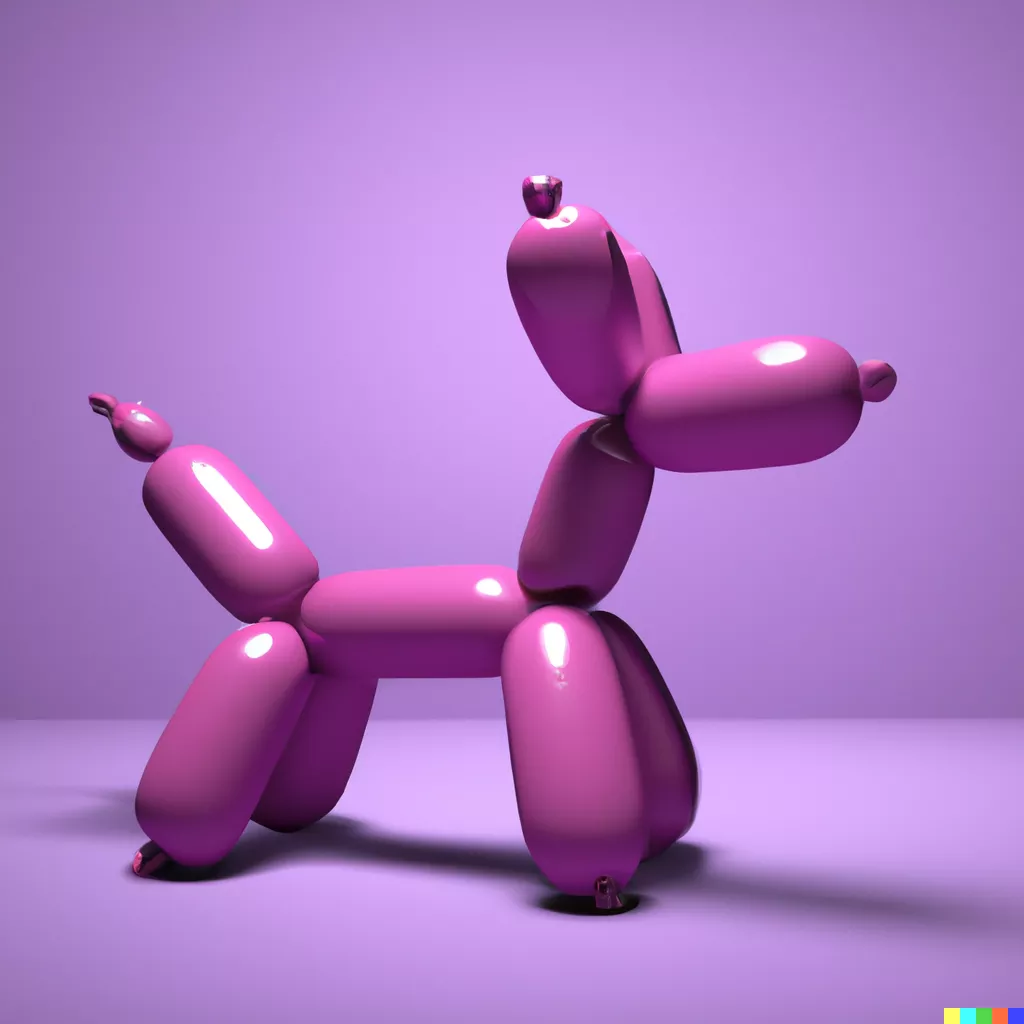 DALL·E 2023-05-30 10.23.13 - 3D render of a pink balloon dog in a violet room.png