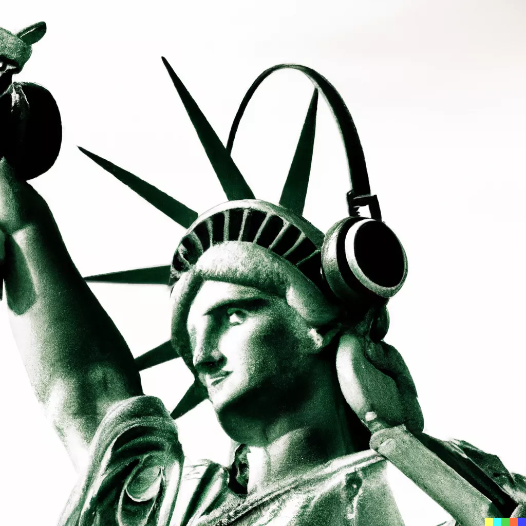 DALL·E 2023-06-28 18.31.36 - A photo of the Statue of Liberty wearing headphones djing.png