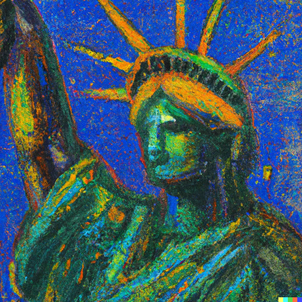 DALL·E 2023-05-12 18.26.08 - Statue of Liberty in New York painted by Gustav Klimt.png