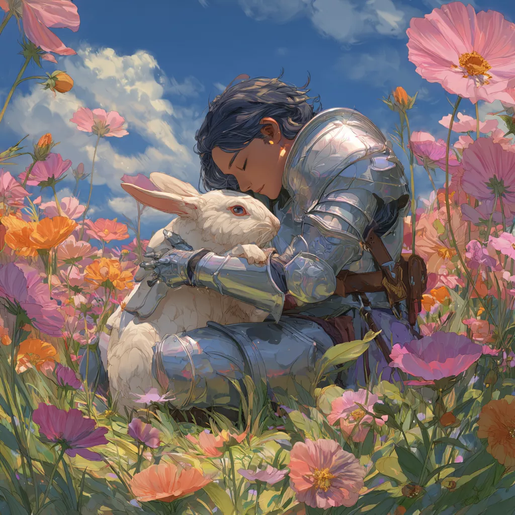 wbsoft_A_knight_in_shining_armor_hugging_a_cute_rabbit_in_a_vib_1304f4e3-f49e-46a2-bf38-e25e32a09bb7.png