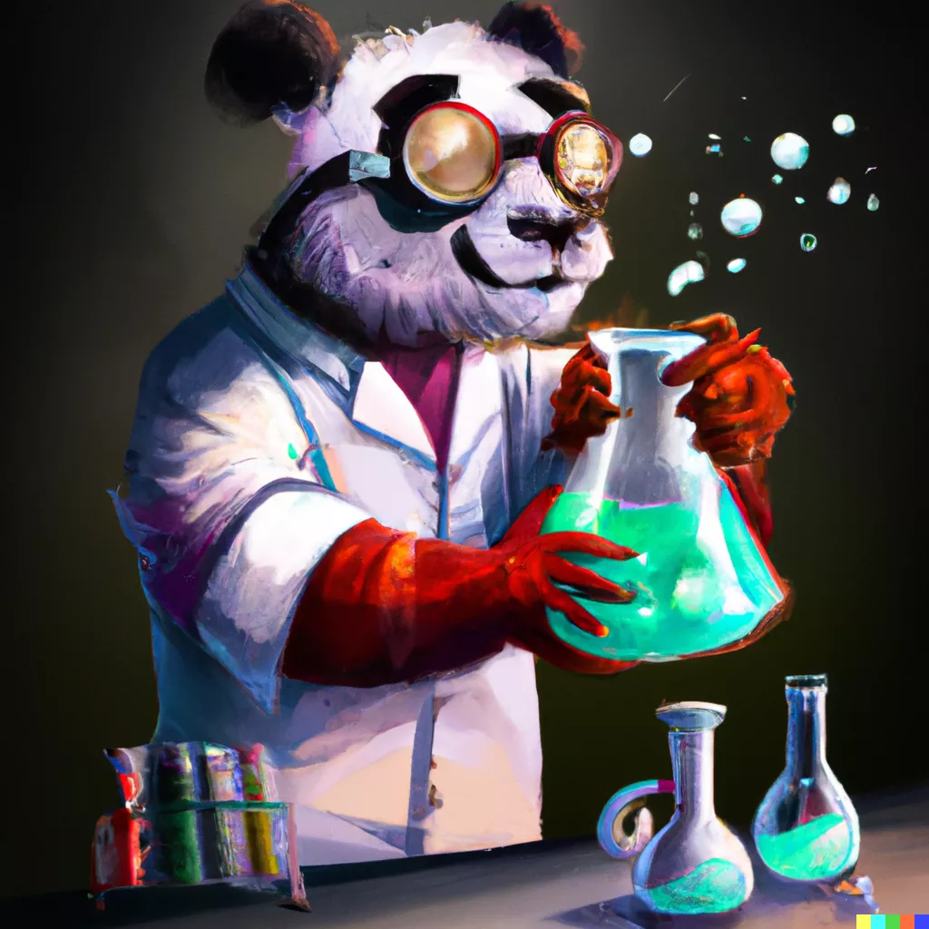 DALL·E 2023-11-20 13.35.21 - panda mad scientist mixing sparkling chemicals, digital art.png