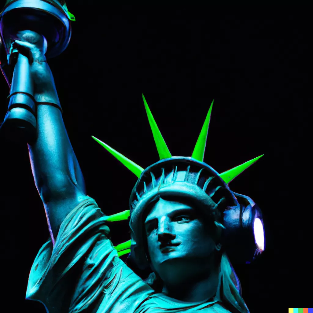 DALL·E 2023-06-28 18.30.54 - A photo of the Statue of Liberty wearing headphones djing.png