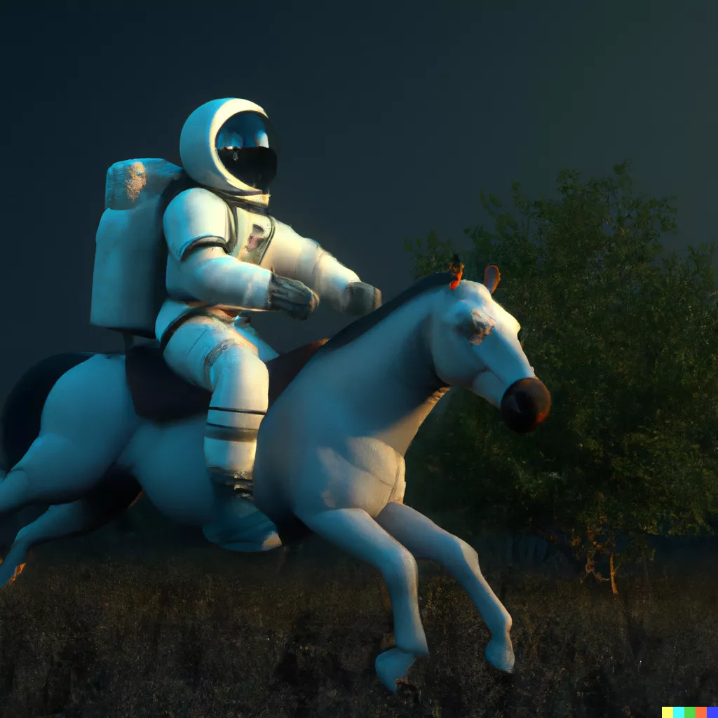 DALL·E 2023-05-30 10.26.19 - A 3D render of an astronaut is traveling in space on a horse. a hyperrealistic description.png